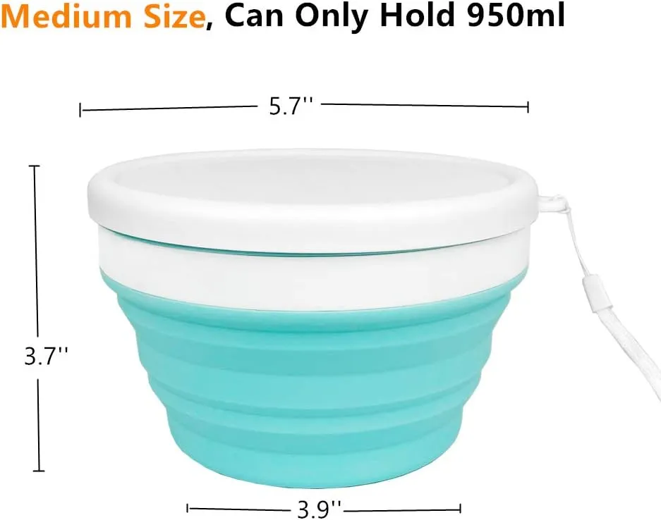 CARTINTS Collapsible Bowls With Lids Silicone Food Storage Containers Collapsible Camping Bowls Silicone Lunch Containers, Ideal for Travel and Camping, 32oz/950ml(Blue)