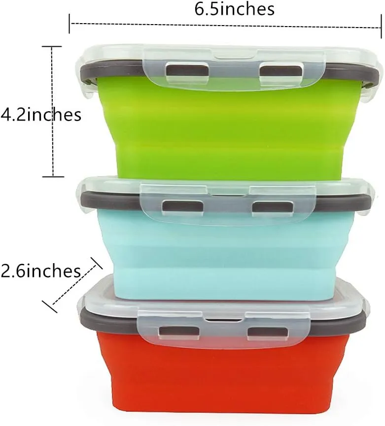 CARTINTS Set of 3 Collapsible Food Storage Containers Collapsible Silicone Bowls, Silicone Lunch Containers with Airtight Lids, Microwave and Freezer Safe, 500ml