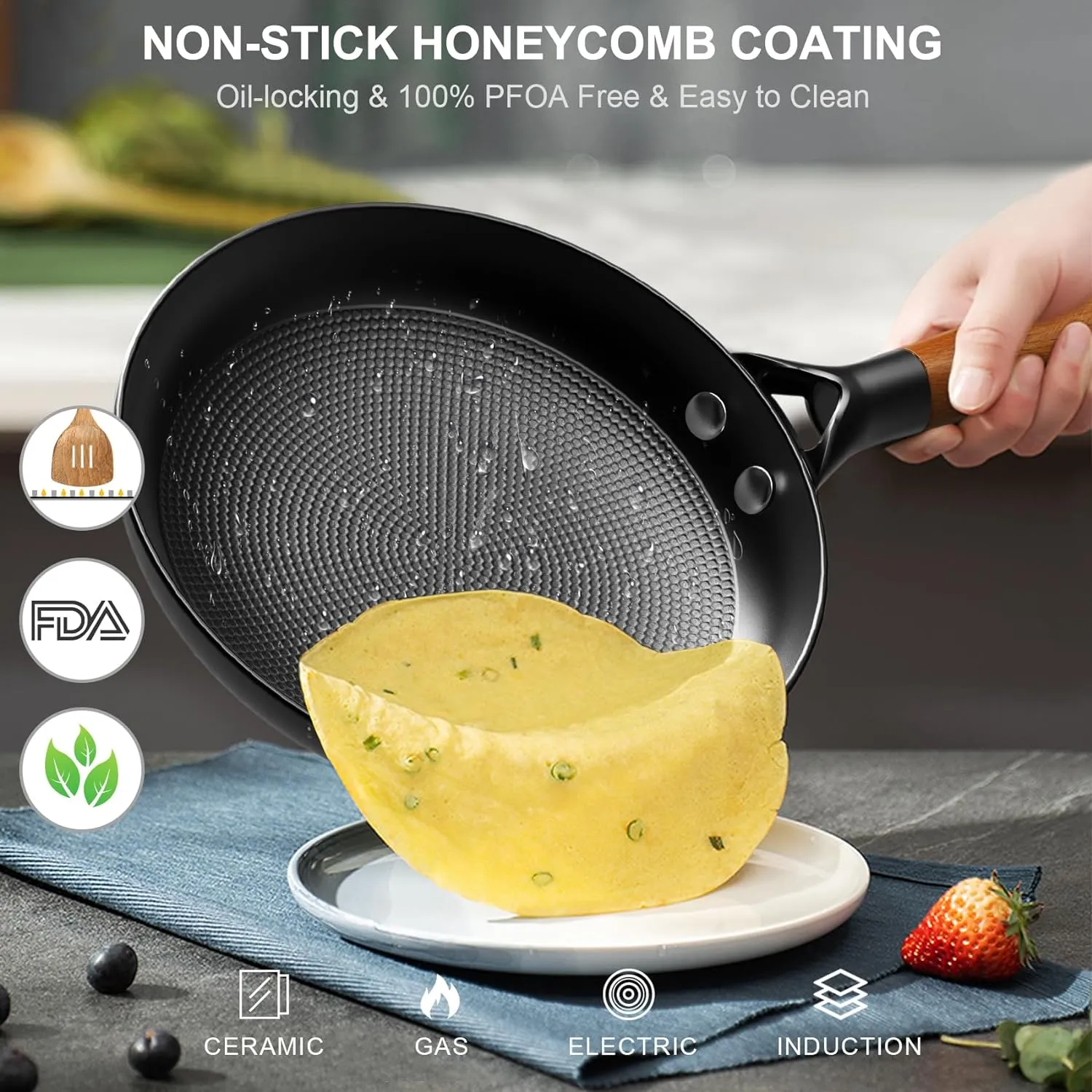 Cast Iron Skillet, 12 Inch Nonstick Frying Pan Skillet with Removable Handle, PFAS-Free, Egg Pan Non Stick Frying Pans, Oven Safe Dishwasher Safe