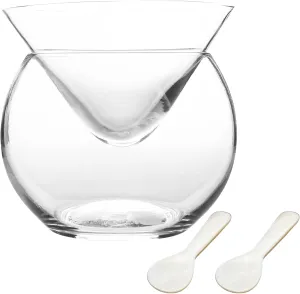 Caviar Chiller Glass Caviar Server Set with 2 Pcs Mother of Pearl Spoons Caviar Dish with Ice Holder for Martinis and Cocktails