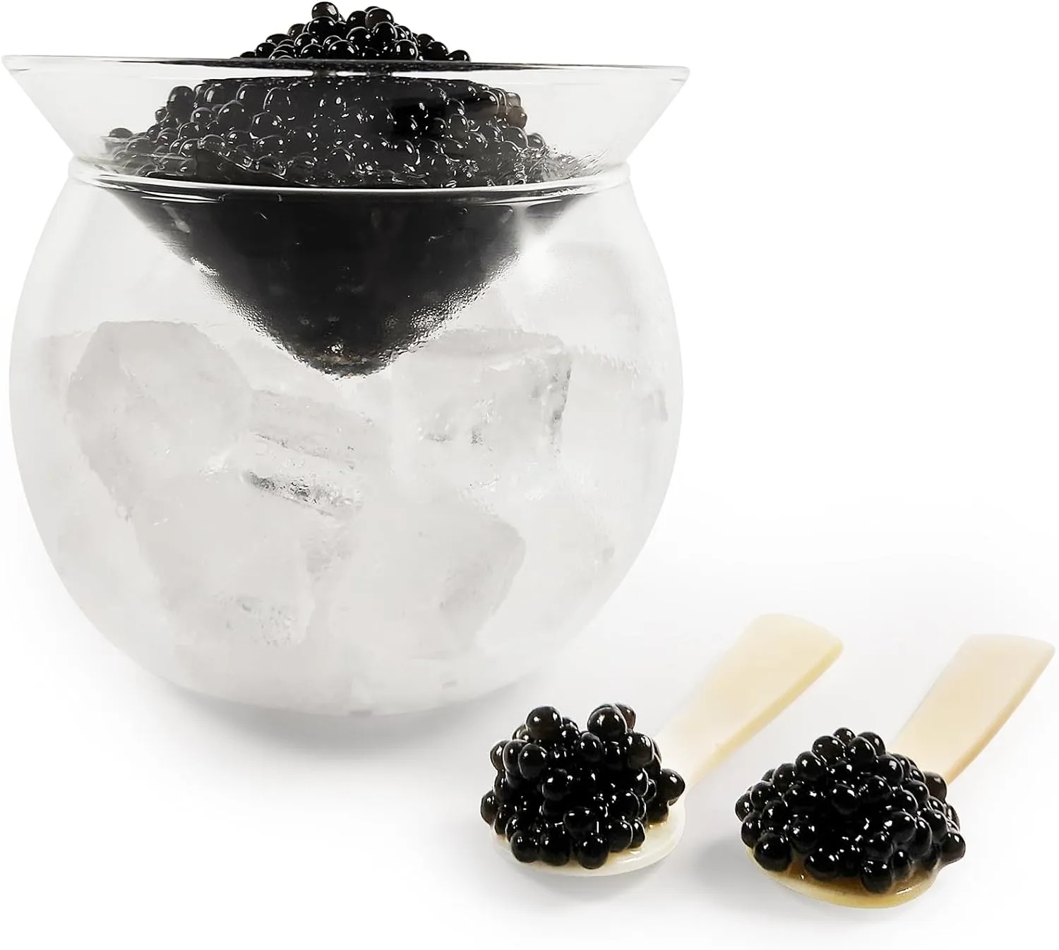 Caviar Server Set Glass Caviar Dish with 2 Pcs Shell Caviar Spoons Chiller Server with Ice Holder for Shrimp Ice Cream Martinis and Cocktails Dishwasher Safe Caviar Serving Dish