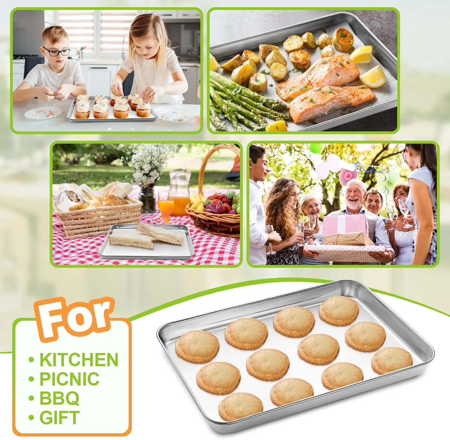 CEKEE 4 Pack Baking Pans Set, Nonstick Stainless Steel Cookie Sheets for Baking, Heavy Duty & Dishwasher Safe Sheet Pan-10x7x1in Small Cookie Pans, Cookie Pans Trays Sheets For Kitchen & Restaurant