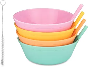 Cereal Bowls with Straws for Kids Bowls with Straw Built in for Kids Plastic Straw Bowls for Toddlers Dishwasher Safe BPA FREE for girls
