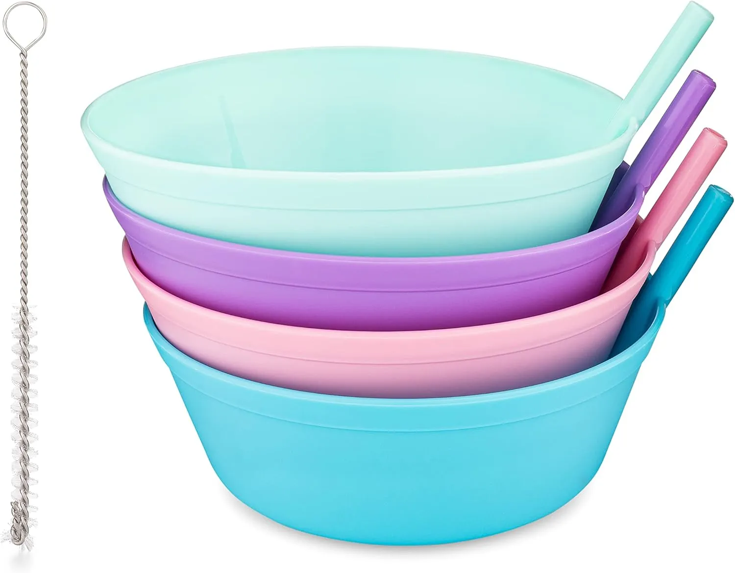 Cereal Bowls with Straws for Kids Childrens Bowls with Straw Built in for Kids Plastic Straw Bowls for Toddlers Dishwasher Safe BPA FREE Girls (4)