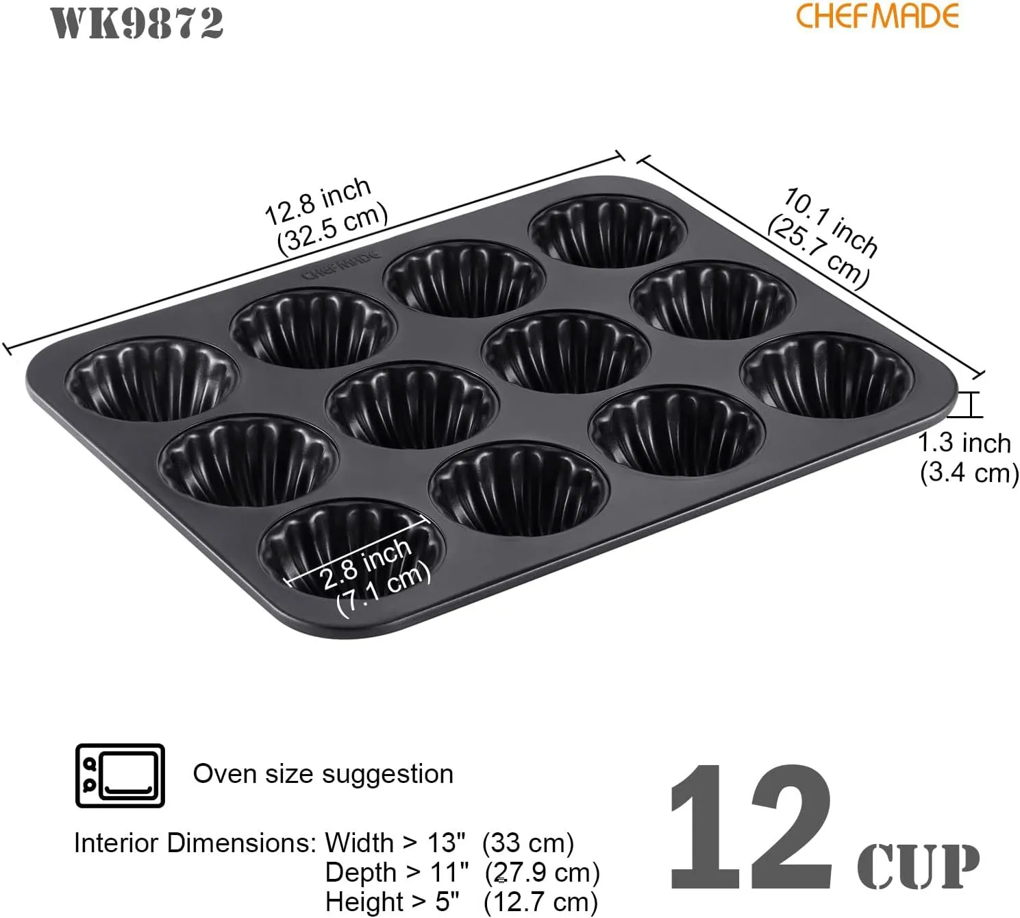 CHEFMADE Madeleine Pan, Nonstick 12 Cavity Spherical Shell Madeline Bakeware