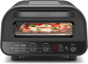 CHEFMAN Indoor Pizza Oven - Makes 12 Inch Pizzas in Minutes, Heats up to 800°F - Countertop Electric Pizza Maker with 5 Touchscreen Presets, Pizza Stone and Peel Included - Stainless Black
