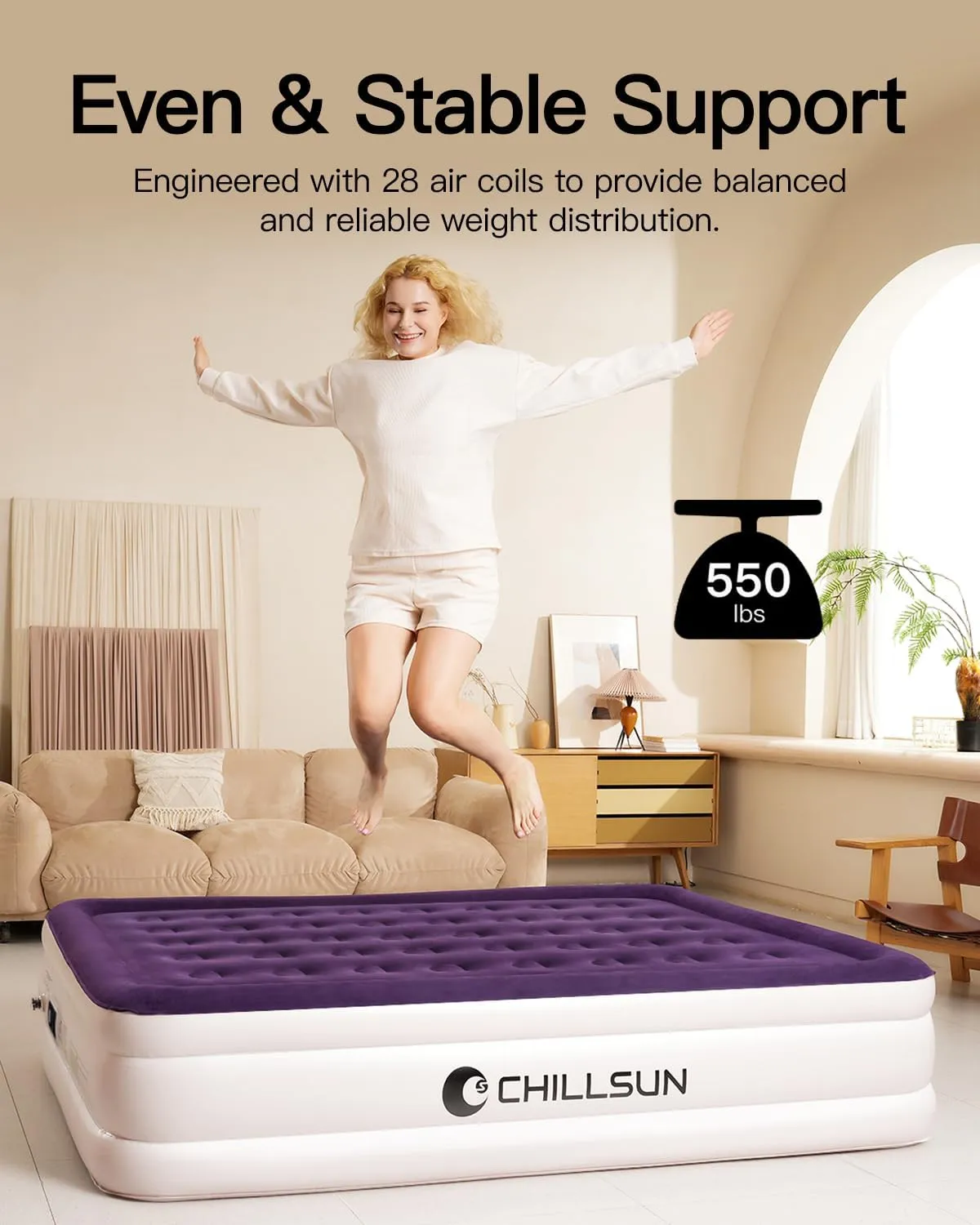 CHILLSUN Air Mattress Full with Built in Pump, 18" Raised Comfort Blow up Mattress, Inflatable Mattress colchon inflable, Upgraded Flocked Top Air Bed with Storage Bag for Home, Camping & Guests