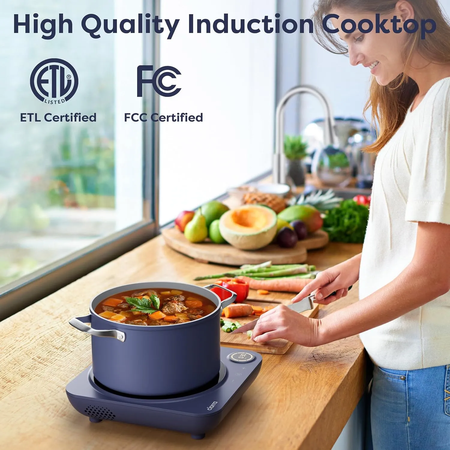 CIARRA CATIH1A-M Portable Induction Cooktop, Slim Single Electric Countertop Burner with Sensor Touch and Digital time, Blue