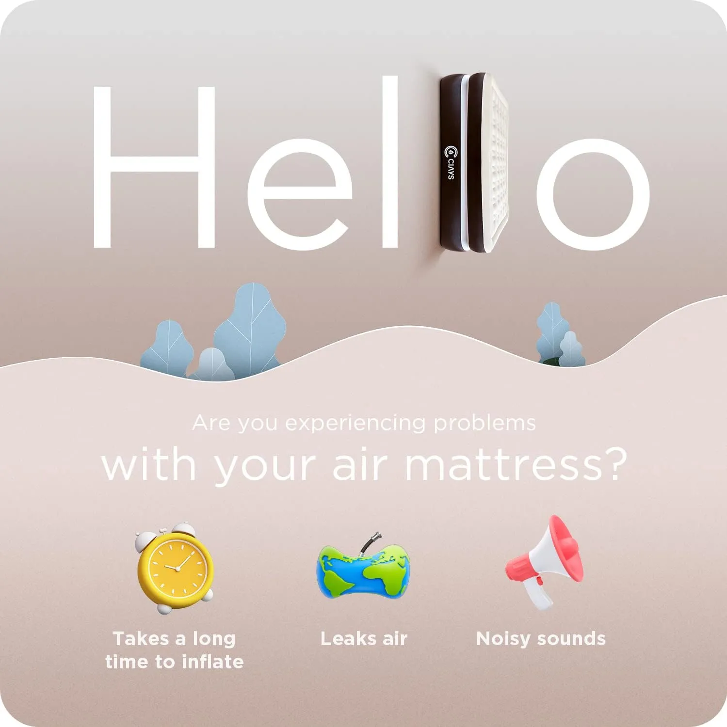 Ciays Air Mattress with Built-in Pump, Blow Up Mattress with Carrying Bag for Home and Camping, Flocked Top Inflatable Air Bed for Guests, Family