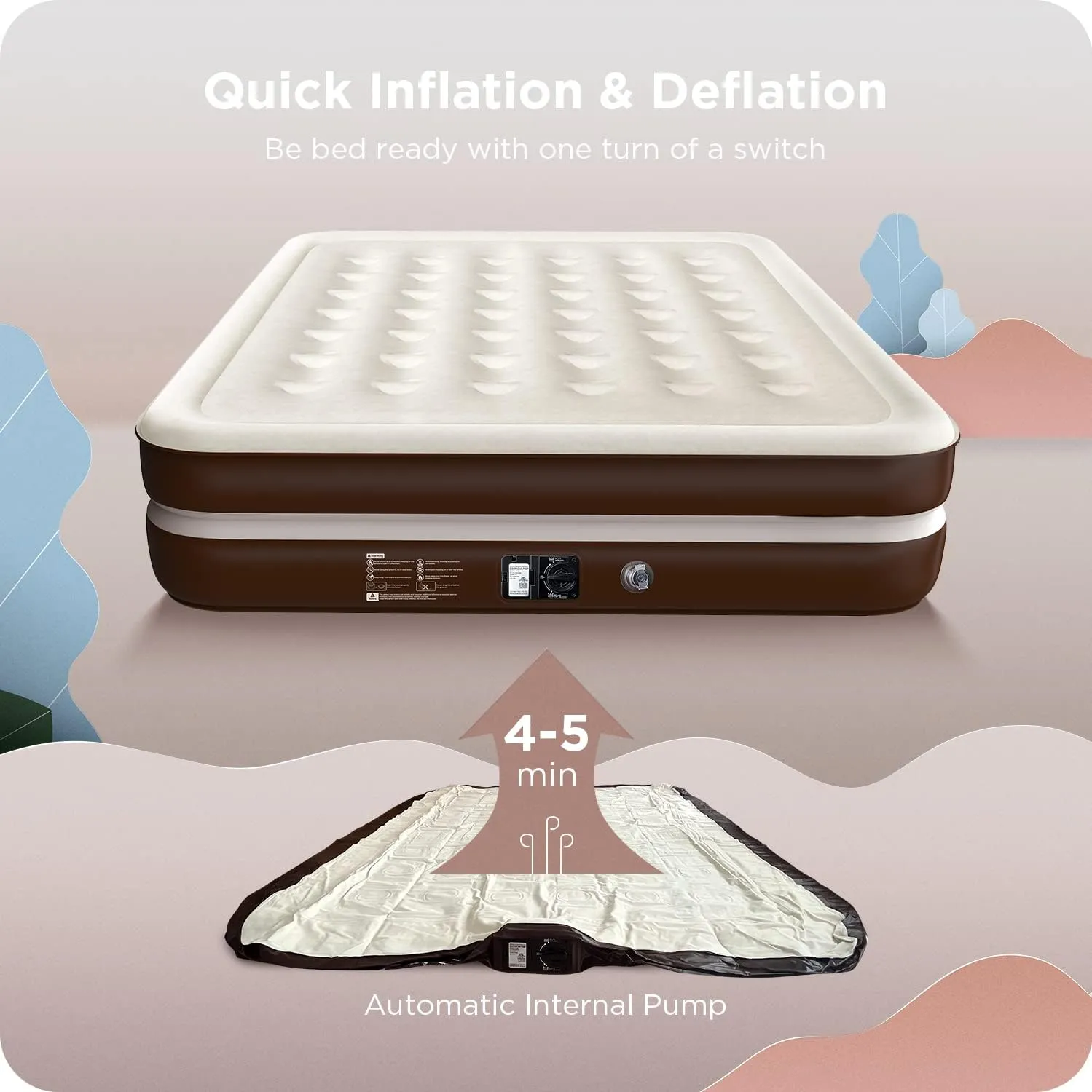 Ciays Air Mattress with Built-in Pump, Blow Up Mattress with Carrying Bag for Home and Camping, Flocked Top Inflatable Air Bed for Guests, Family
