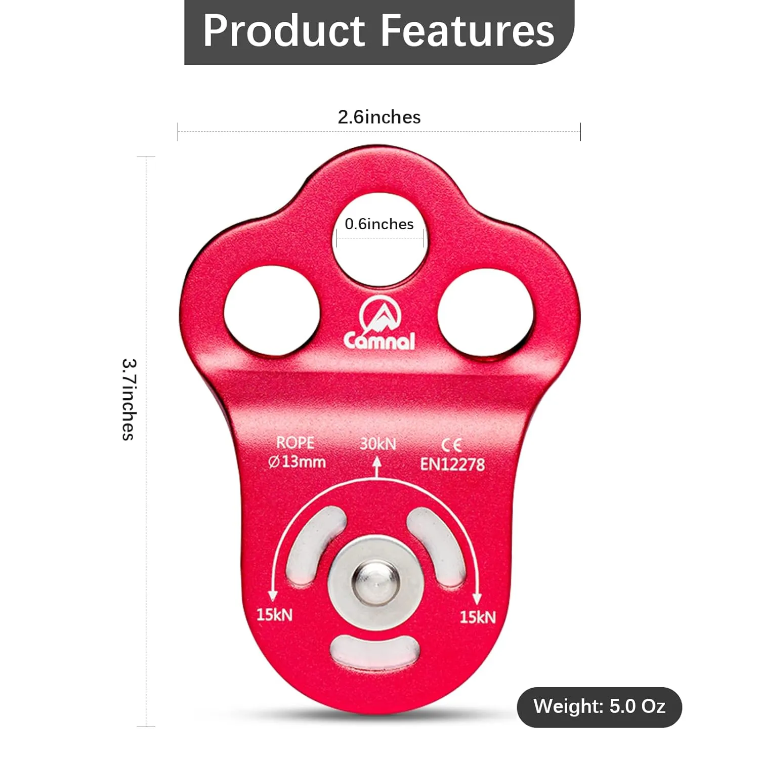 Climbing Pulley 3 Hole Climbing Pulley Stable Traction Climbing Pulley Device Zipline System Pulley, Suit for Tree Work, Rope Climbing and More, Red