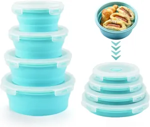 Collapsible Bowls with Lids for Camping, Rv Accessories for inside Kitchen Storage Containers, Camper Must Haves Organization and Storage Food Container for Travel Trailer Space Saving Blue