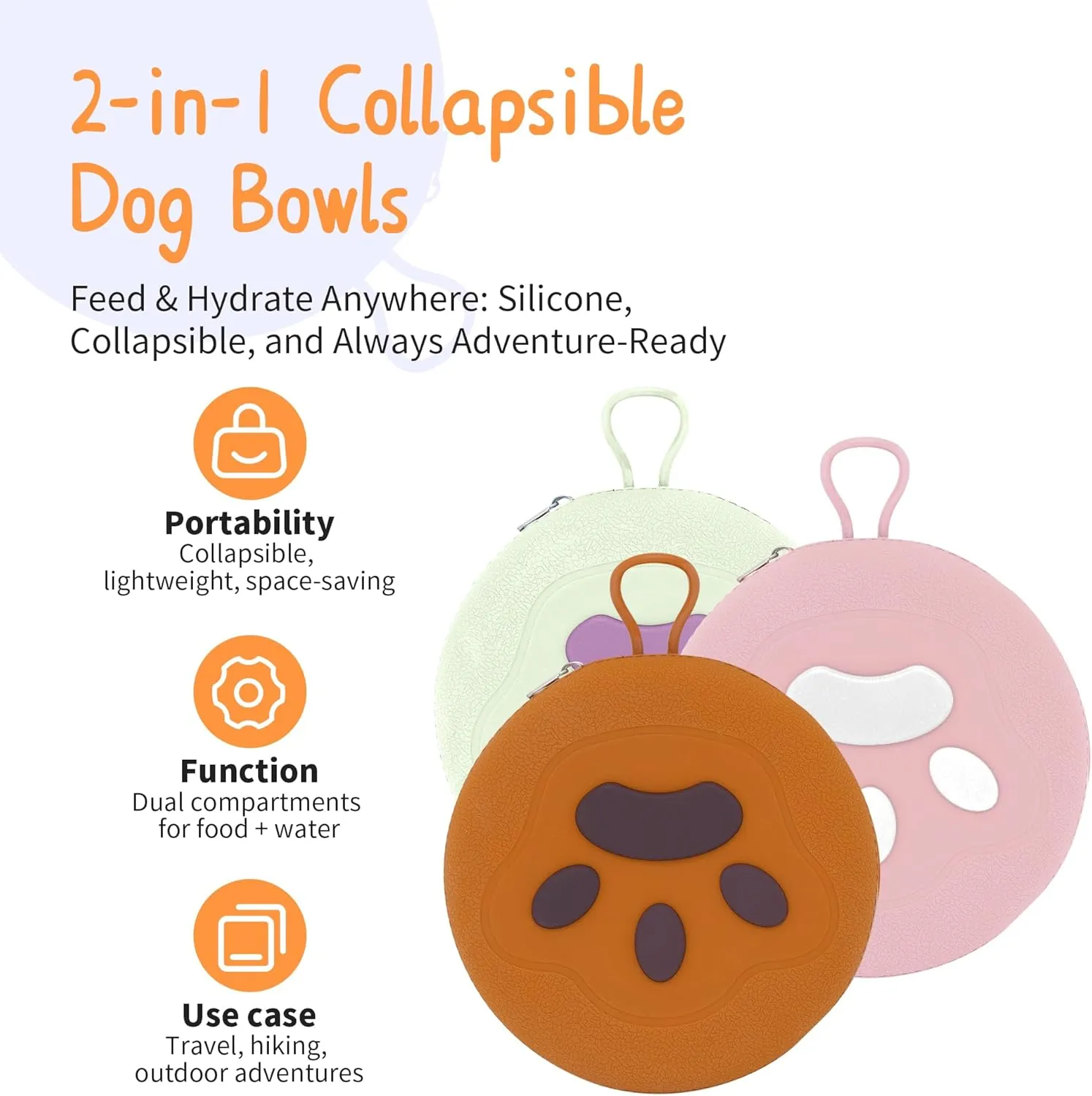 Collapsible Dog Bowls, 2-in-1 Pet Portable Travel Double Bowl Water Food Feeder Traveling Camping & Walking 25oz Light Yellow