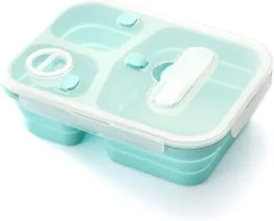 Collapsible Lunch Box Grid Collapsible Lunch Box Large Capacity Bowl for Outdoor Picnic Camping (Color : Blue)