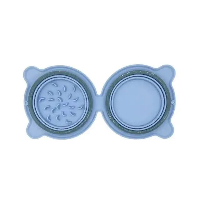 Collapsible Silicone Double Dog Bowl Travel Mat Feeder