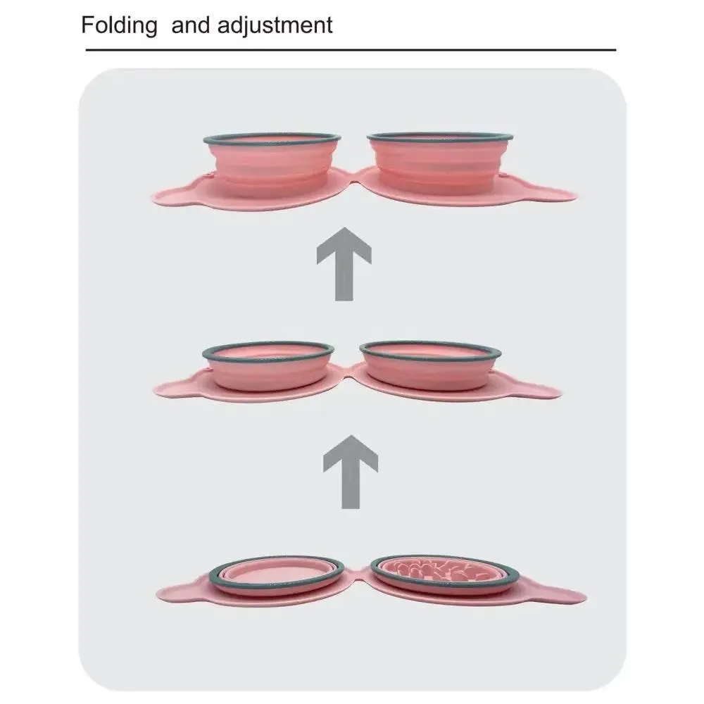 Collapsible Silicone Double Dog Bowl Travel Mat Feeder