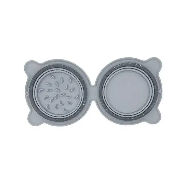 Collapsible Silicone Double Dog Bowl Travel Mat Feeder