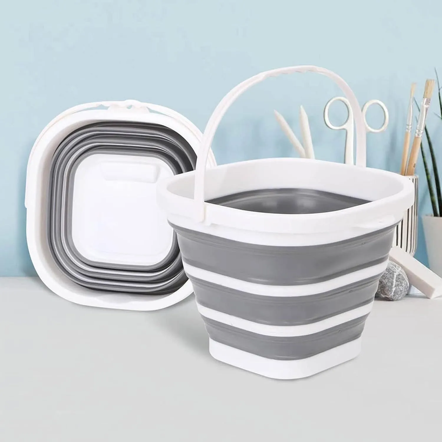 Collapsible wash Basin Foldable Water Bowl Basin Portable Large Capacity Bucket Fishing Washing Floors Smart Household Trivia Silicone Home Storage(Grey)