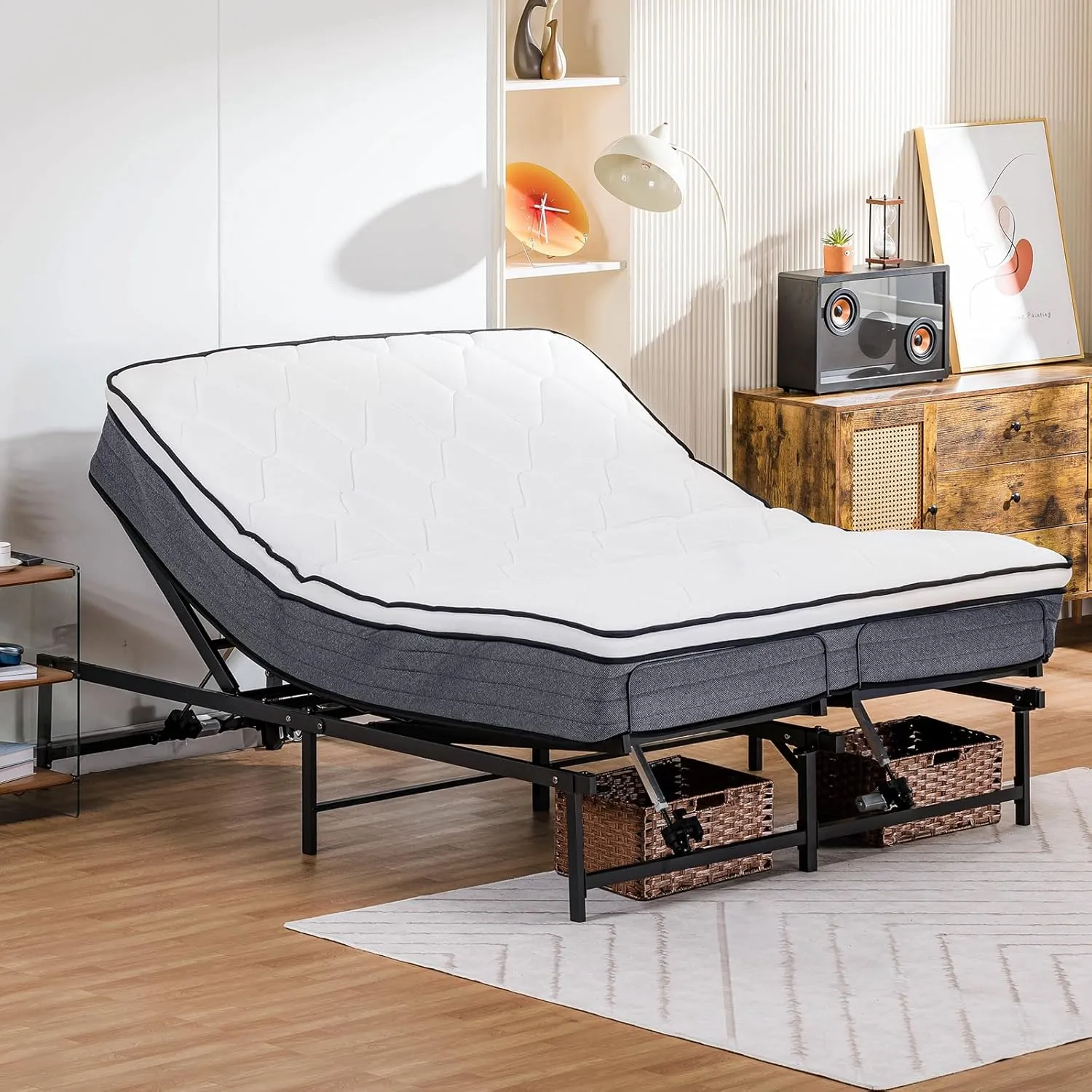COMHOMA Adjustable Bed Frame Queen, Independent Head and Foot Incline, Adjustable Electric Bed Base with Remote Control, Easy Installation(Queen)