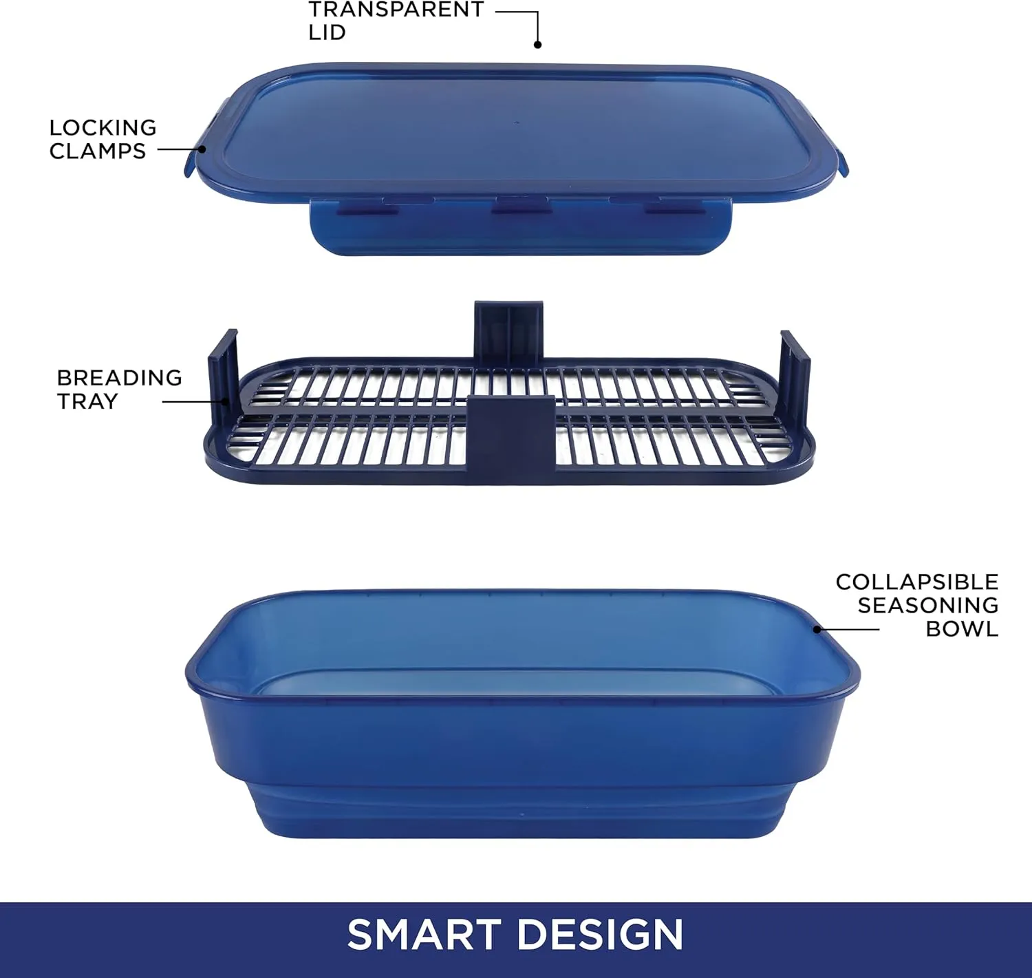 COOK WITH COLOR Collapsible Batter Bowl - Mess Free Breading Shaker Container - Great for Fried Fish, Fried Chicken, Onion Rings, Wings & More, Navy