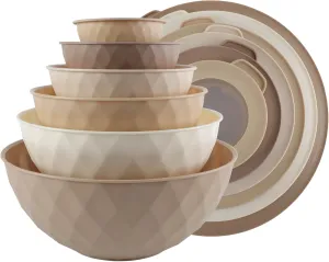 COOK WITH COLOR Mixing Bowls with Lids - 12 Piece Plastic Nesting Bowls Set includes 6 Prep Bowls and 6 Lids, Non Slip Bottom and Diamond Design - Microwave Safe