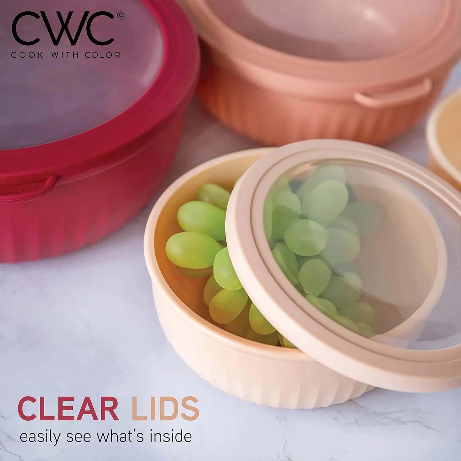 COOK WITH COLOR Prep Bowls with Lids- Wide and Deep Nesting Plastic Small Mixing Bowl Set with Lids, 8 Piece Set - Wide Bowls, Rose