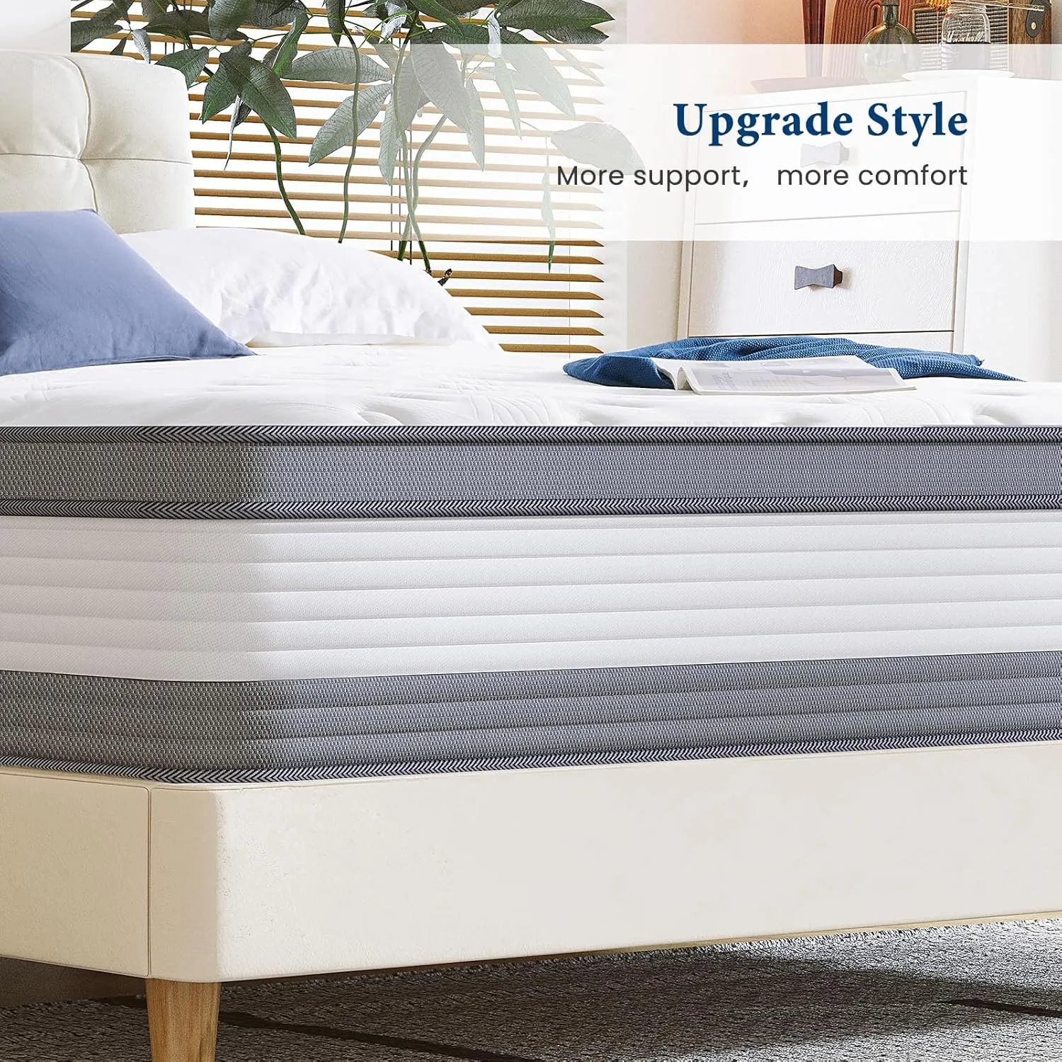Coolvie Queen Mattress 12 Inch Queen Size Mattresses in A Box Hybrid Mattress Individual Pocket Springs Mattresses with Memory Foam Layer Medium Firm Provide Motion Isolation & Cool Sleep
