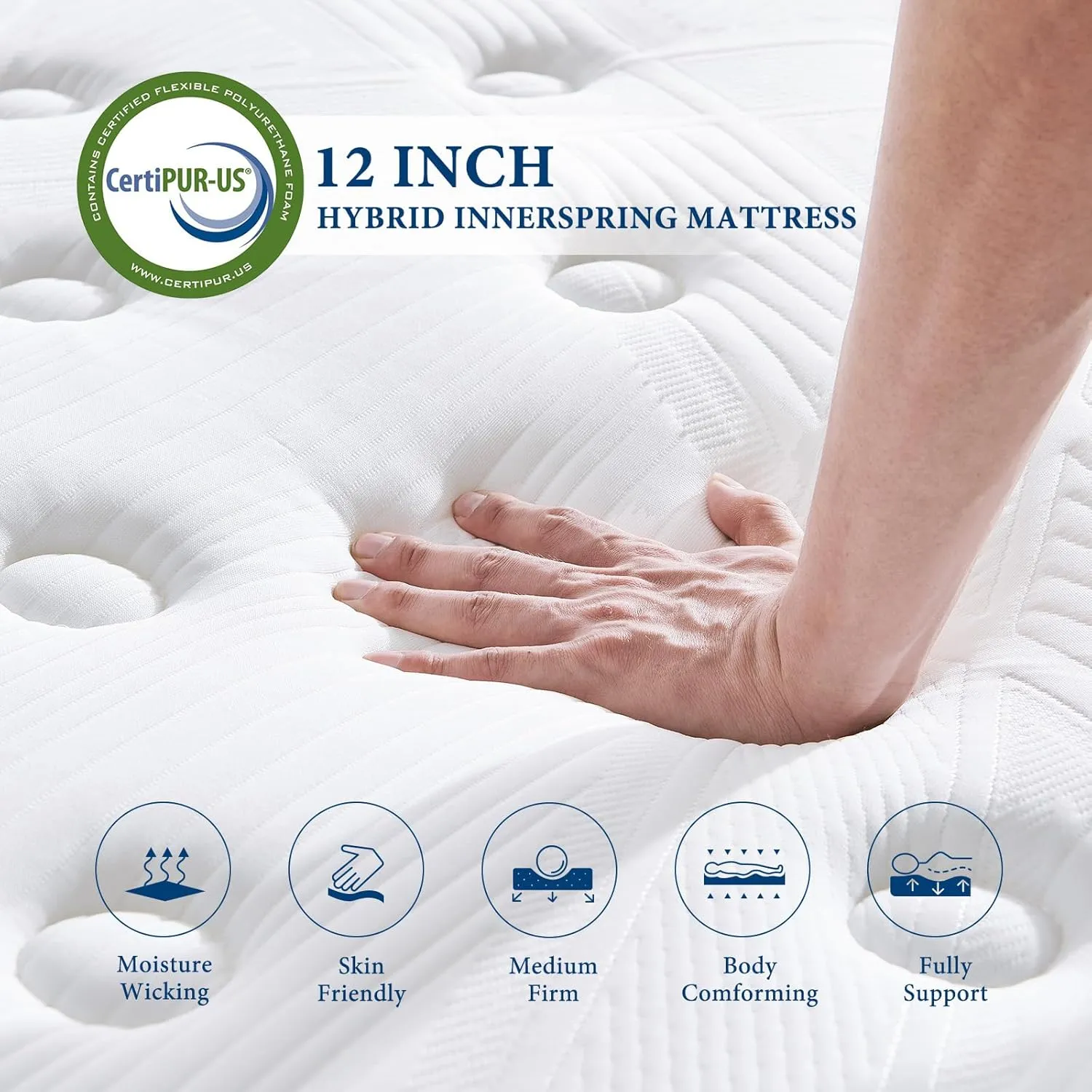 Coolvie Queen Mattress 12 Inch Queen Size Mattresses in A Box Hybrid Mattress Individual Pocket Springs Mattresses with Memory Foam Layer Medium Firm Provide Motion Isolation & Cool Sleep