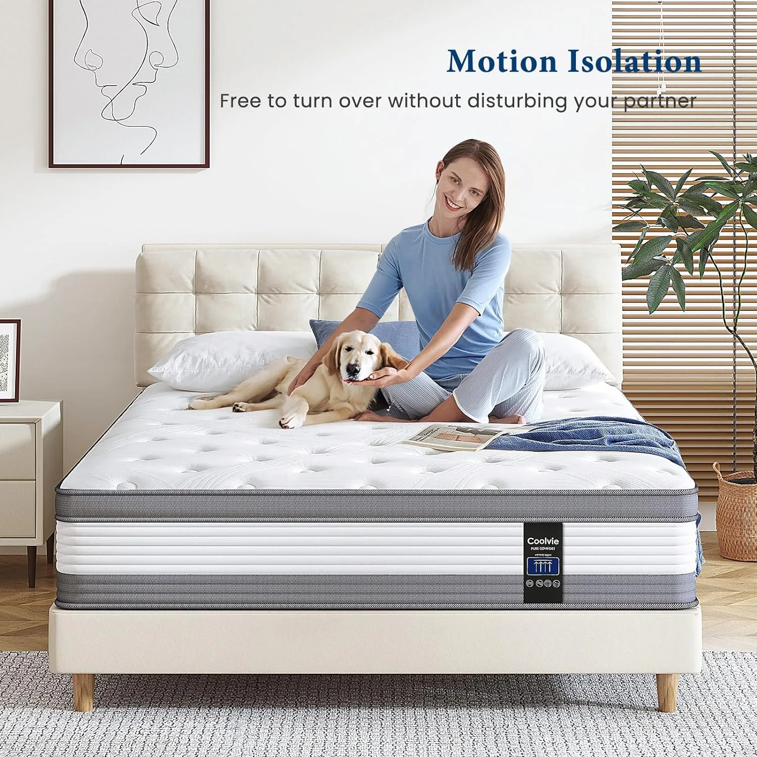 Coolvie Queen Mattress 12 Inch Queen Size Mattresses in A Box Hybrid Mattress Individual Pocket Springs Mattresses with Memory Foam Layer Medium Firm Provide Motion Isolation & Cool Sleep
