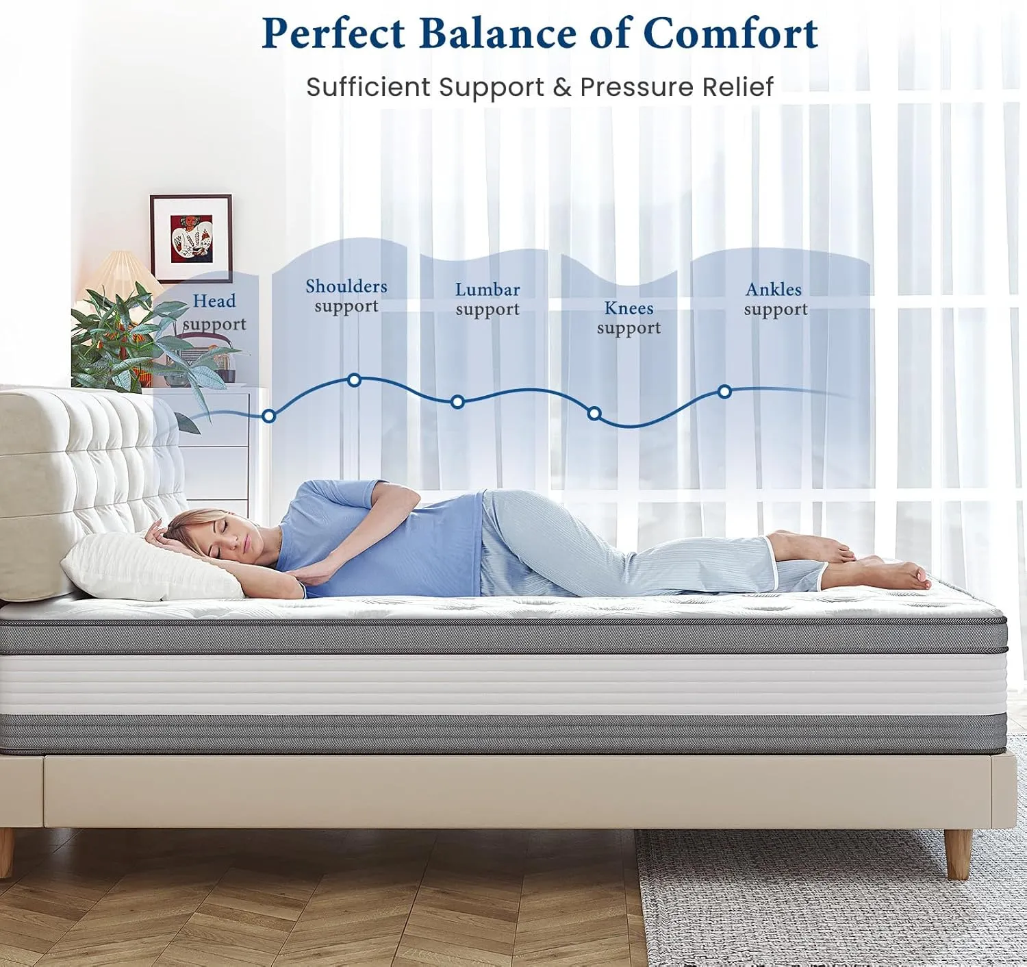 Coolvie Queen Mattress 12 Inch Queen Size Mattresses in A Box Hybrid Mattress Individual Pocket Springs Mattresses with Memory Foam Layer Medium Firm Provide Motion Isolation & Cool Sleep