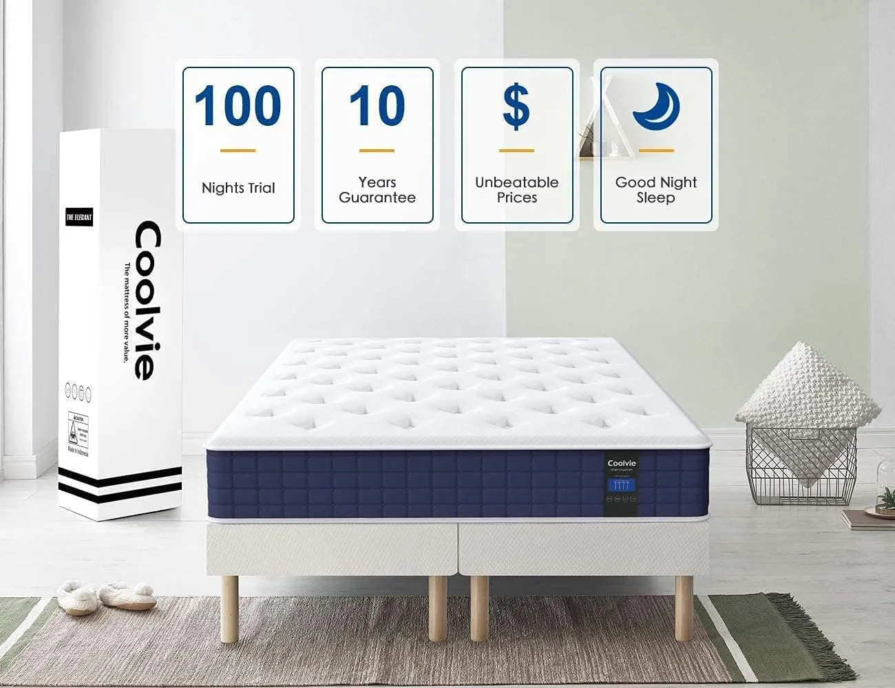 Coolvie Twin Mattress, 10 Inch Twin Size Hybrid Mattress, Individual Pocket Springs with Memory Foam, Bed in a Box, Cooler Sleep with Pressure Relief and Support