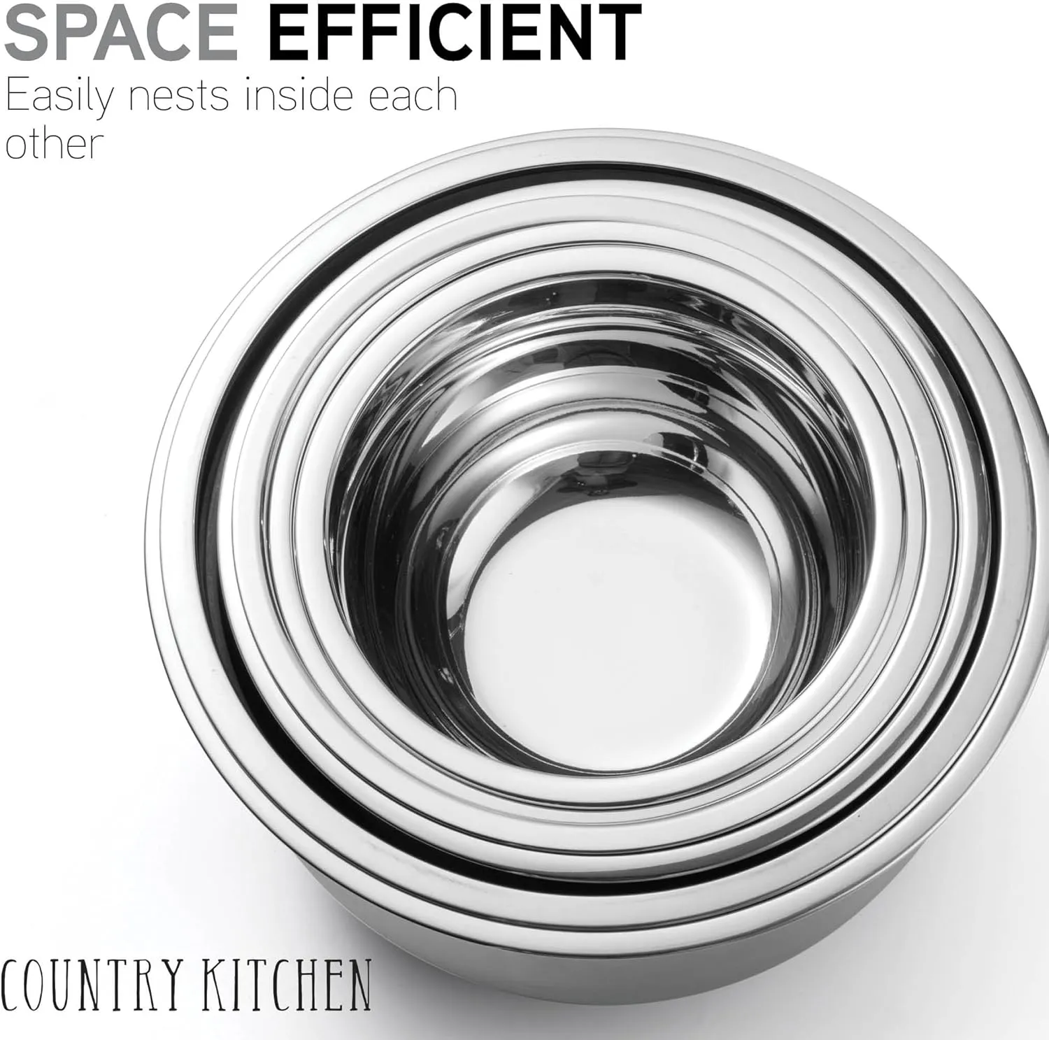 Country Kitchen Mixing Bowls with Airtight Lids - 12 piece Stainless Steel Metal Nesting Storage Bowls, Non-Slip Bottoms (Black)