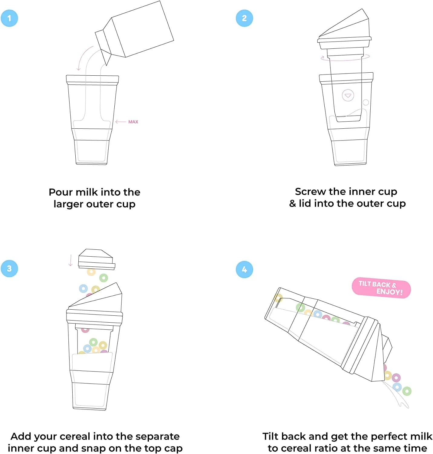 CRUNCHCUP XL Blue - Portable Plastic Cereal Cup for Breakfast On the Go, To Go Cereal and Milk Container, No Spoon or Bowl Required