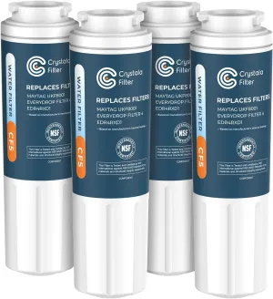 Crystala Filters UKF8001 Water Filter Compatible with Whirlpool 4396395, Filter 4, Maytag UKF8001, EDR4RXD1, UKF8001AXX, UKF8001P, Puriclean II, PH21500 Refrigerator Water Filter, 4 Packs
