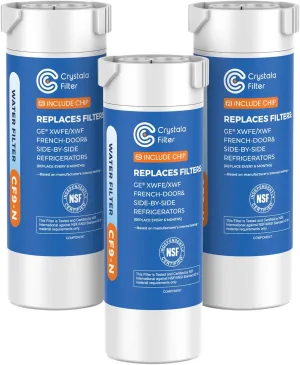 Crystala Filters Water Filter Compatible with XWFE (Built-in CHIP), Replacement for GE XWFE, XWF Refrigerator Water Filter Pack of 3