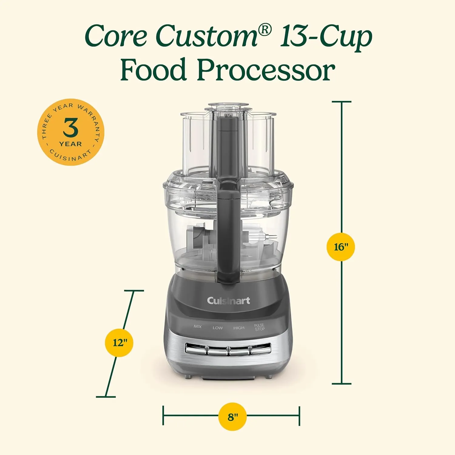 Cuisinart FP-130AG Core Custom 13-Cup Multifunctional Food Processor, Anchor Gray