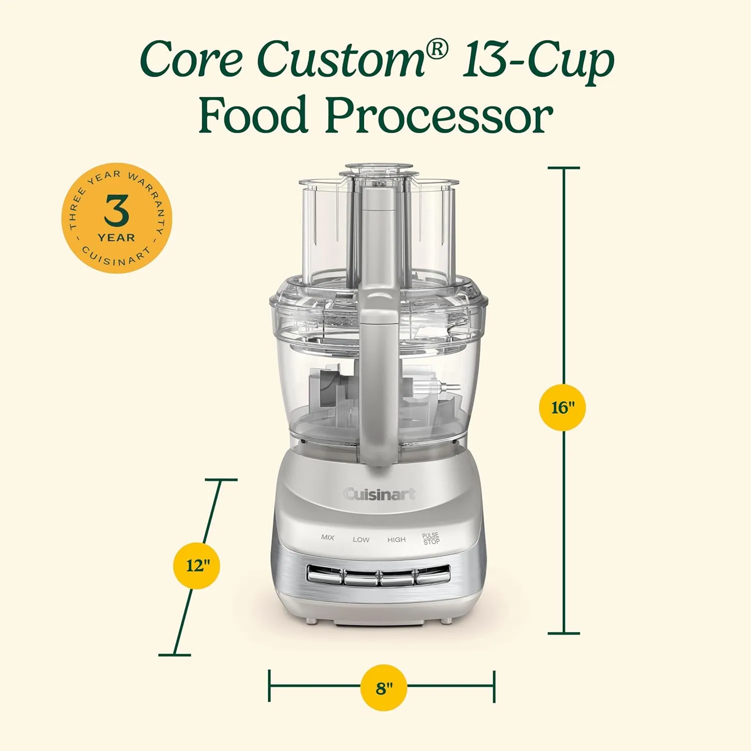 Cuisinart FP-130SS Core Custom 13-Cup Multifunctional Food Processor, Silver Sand