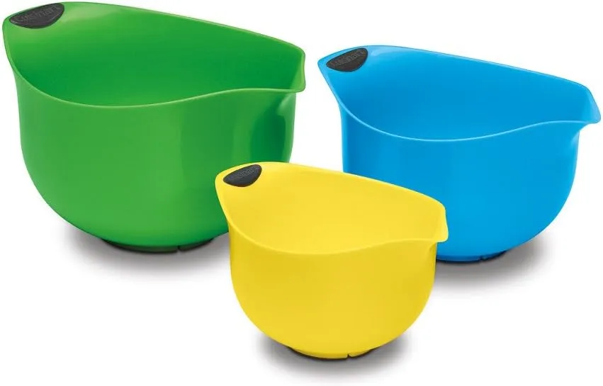 Cuisinart Plastic Set of 3 BPA-free Mixing Bowls, Multicolored
