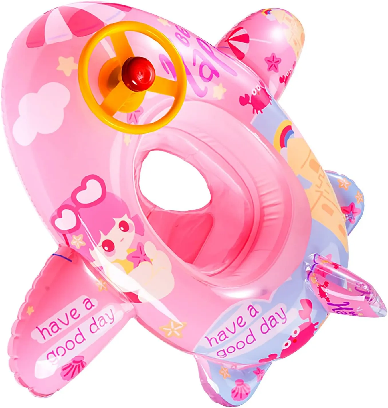 Cute Child Kids Inflatable Pool Float PVC Summer Swim Float Air Bed Lake Boat Swimming Floats with 2 Handles Surfing Raft Bodyboard Floating Mattress Seat Swim Ring for Girls Boys 1-5 Years