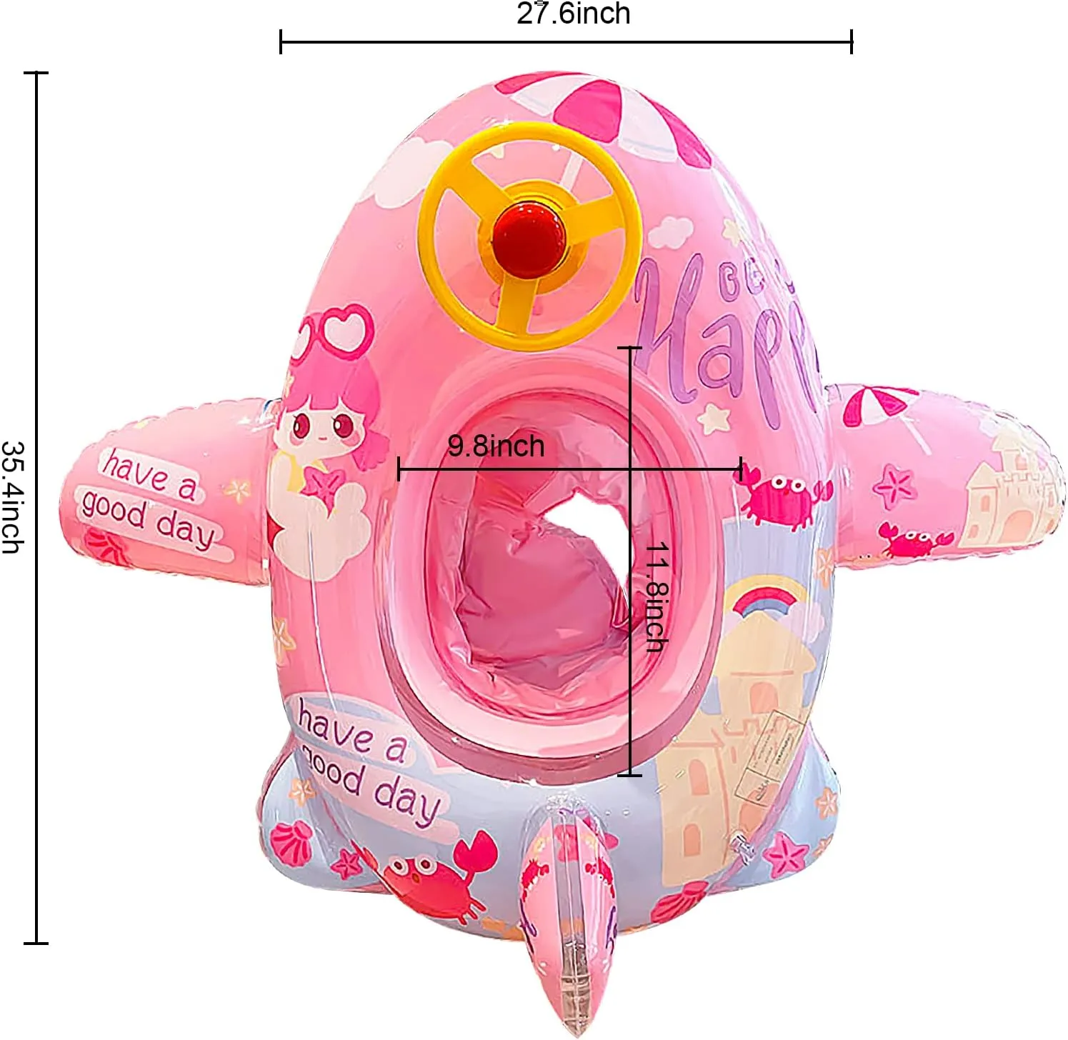 Cute Child Kids Inflatable Pool Float PVC Summer Swim Float Air Bed Lake Boat Swimming Floats with 2 Handles Surfing Raft Bodyboard Floating Mattress Seat Swim Ring for Girls Boys 1-5 Years
