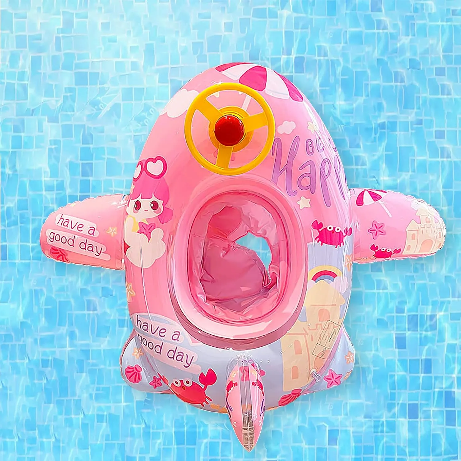 Cute Child Kids Inflatable Pool Float PVC Summer Swim Float Air Bed Lake Boat Swimming Floats with 2 Handles Surfing Raft Bodyboard Floating Mattress Seat Swim Ring for Girls Boys 1-5 Years
