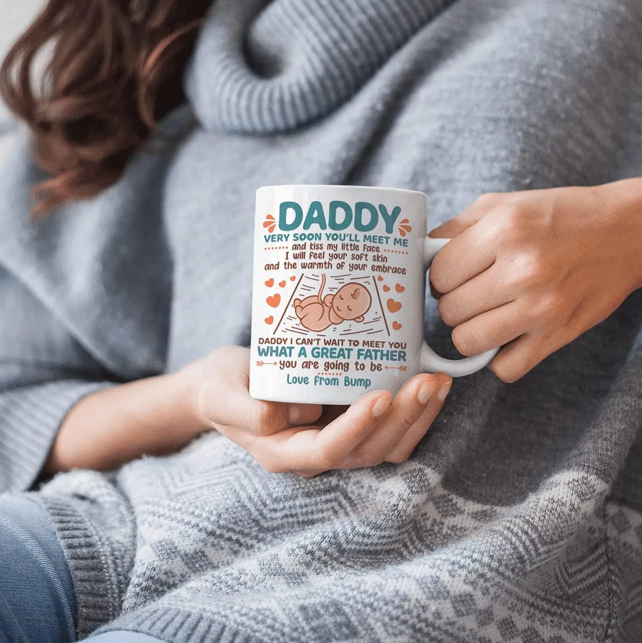 Daddy Very Soon You'll Meet Me and Kiss My Little Face Coffee Mug - New Dad Gift from Baby Bump, One Size, 11 oz. Color Changing Mug/White