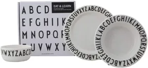 Design Letters Eat & Learn ABC Gift Set for Baby and Kids (White) - BPA-Free and BPS-Free, Contains 3 pcs, a Plate, deep Plate and a Bowl, Accessories are Sold Separately, Dishwasher Safe