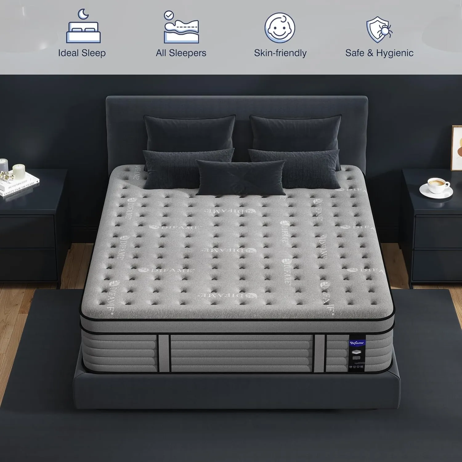 DIFAME Full Size Mattress, 12 Inch Firm Hybrid Full Mattress in a Box with Gel Memory Foam, Pressure & Back Pain Relief, Individually Pocket Spring, Edge Support, 100-Night Trial, CertiPUR-US
