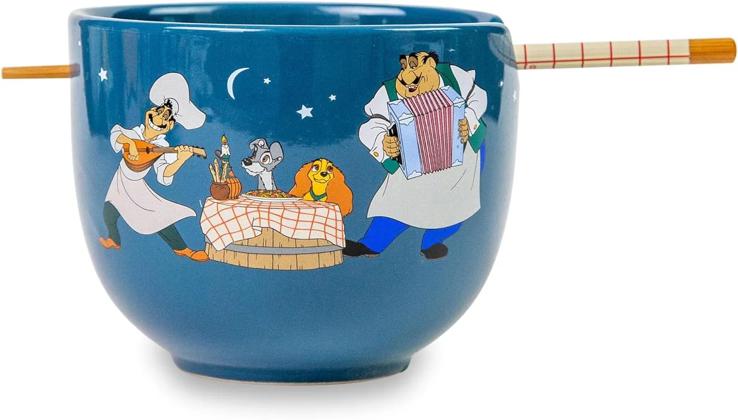 Disney Lady And The Tramp Serenade Ceramic Ramen Dinnerware Set | Includes 20-Ounce Noodle Bowl and Wooden Chopsticks
