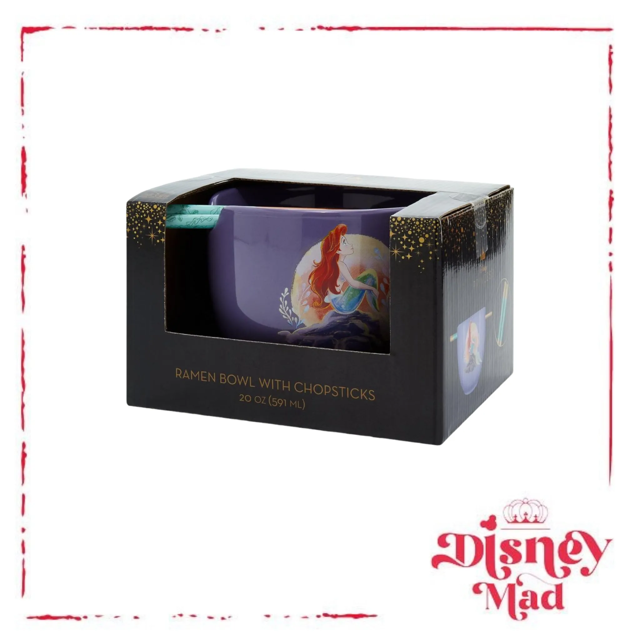 Disney The Little Mermaid Ariel On Rock Ramen Bowl with Chopsticks