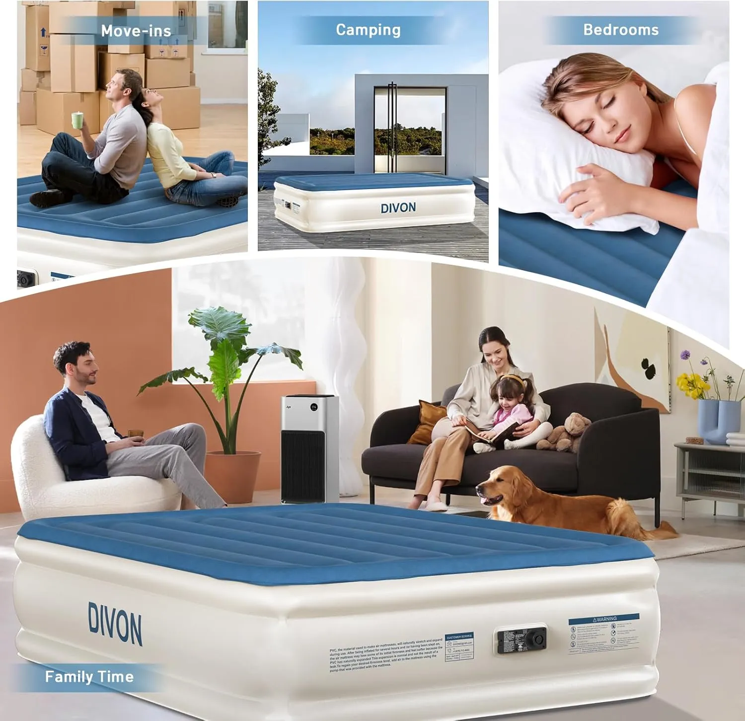 DIVON Air Mattress Full with Built in Pump,18’’Thicken Inflatable Mattress in 3 Mins,Foldable Blow Up Mattress,Portable Full Size Air Mattress for Camping,Travel&Floor,Air Bed for Adults,660lbs