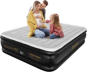 DIVON Air Mattress Queen with Built in Pump,Blow Up Mattress with Wave Pattern in 3 Mins,18'' Quick Inflatable Mattress, Luxury Airbed for Home&Camping,Black,660lbs
