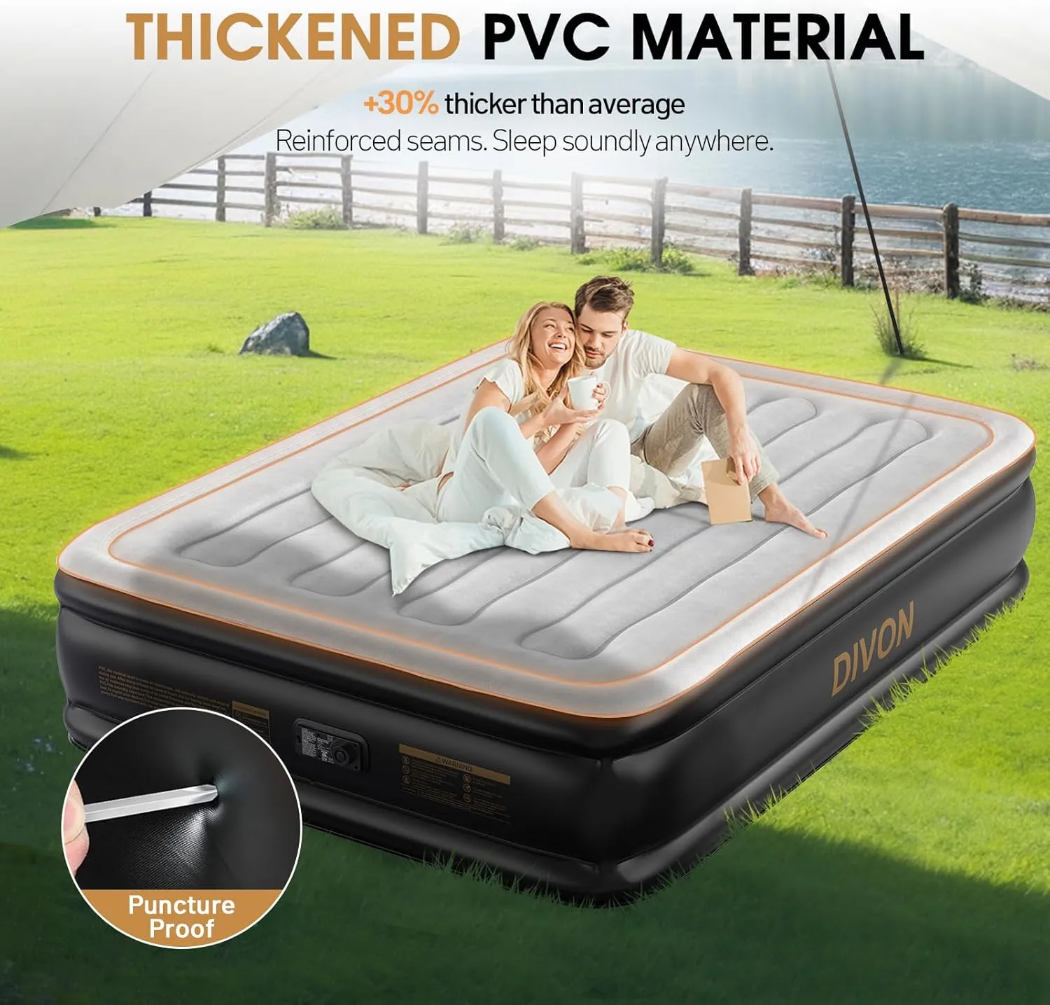 DIVON Air Mattress Queen with Built in Pump,Blow Up Mattress with Wave Pattern in 3 Mins,18'' Quick Inflatable Mattress, Luxury Airbed for Home&Camping,Black,660lbs