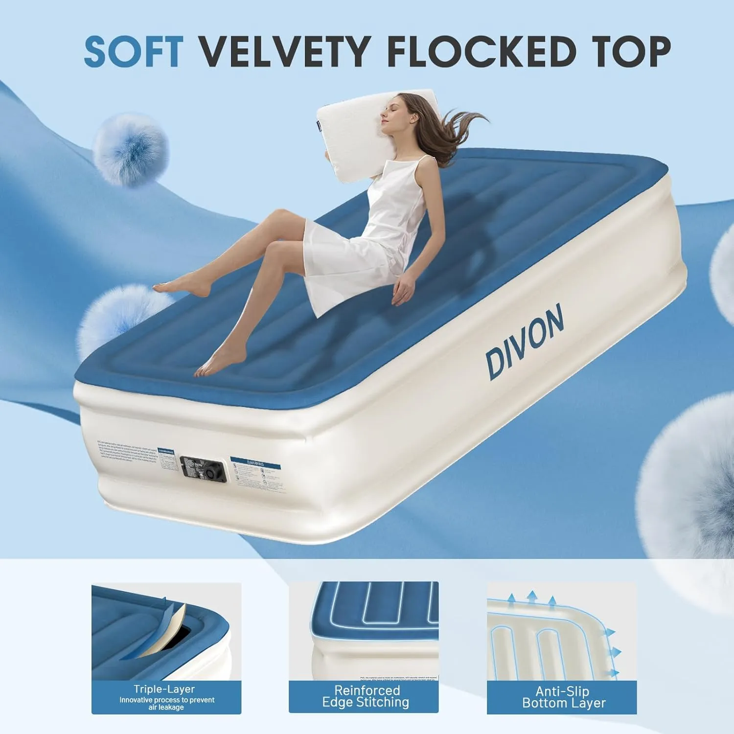 DIVON Twin Air Mattress with Built in Pump Raised,18”Single Inflatable Mattress in 2 Mins,Foldable Blow Up Mattress,Portable Twin Size Air Mattress for Camping,Travel&Floor,Air Bed for Adults,330lbs